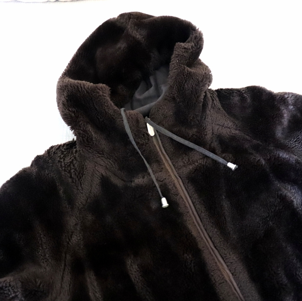 Oversize faux fur dark brown teddy coat with hood - Picture 4 of 10